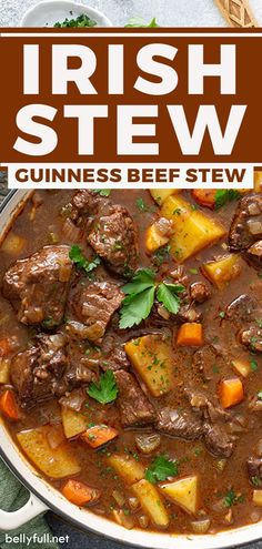 irish stew with guinness beef and potatoes in a white bowl