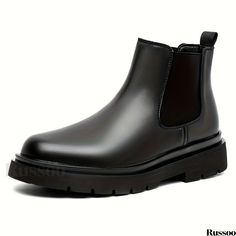 Russoo - Premium Mens Chelsea Boots: Waterproof, Anti-skid Slip-on Ankle Footwear with Sturdy Sole, Ideal for Outdoor Wear in Spring and Autumn Black Chelsea Boots For Outdoor Fall Events, Black Chelsea Boots For Fall Outdoor Activities, Black Chelsea Boots For Fall Outdoor, Black Round Toe Martin Boots For Hiking, Winter Chelsea Boots With Padded Ankle, Winter Chelsea Boots With Padded Ankle And Round Toe, Black High Ankle Chelsea Boots For Outdoor, Black Waterproof Chelsea Boots For Outdoor, Outdoor Black High Ankle Chelsea Boots