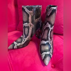 New Mark Fisher Pink And Brown Python Pattern Ankle Boots With Zipper. Size 7. Pink Pointed Toe Booties For Fall, Casual Pink Fall Booties, Casual Pink Booties For Fall, Pink Ankle Booties For Spring, Trendy Pink Ankle Booties, Pink Ankle-high Booties For Fall, Pink Heeled Boots With Medium Width For Fall, Pink Ankle Boot Heels For Fall, Pink Medium Width Heeled Boots For Fall