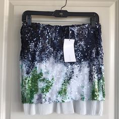 Blue, White, And Green Sequin Zara Mini Skirt With White Pleated Detail At The Bottom. Elastic Waist. Never Worn. Casual Sequined Skirt For Spring, Blue Sequined Skirt For Spring, Blue Sequined Mini Skirt For Spring, Blue Sequined Skirt For Summer, Sequin Zara, Zara Mini Skirt, Sequin Mini Skirt, Mid Skirt, Zara Mini