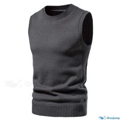 OrcaJump - Premium Sleeveless Knitted Sweater Vest - Thickened, Solid Color, Round Neck Wool Vest Sleeveless Knitted Winter Sweater, Casual Sleeveless Sweater For Winter, Casual Sleeveless Winter Sweater, Casual Knitted Tank Top For Winter, Winter Knit Sleeveless Sweater Vest, Casual Sleeveless Cotton Sweater, Sleeveless Knitted Cotton Sweater, Winter Sleeveless Knit Sweater Vest, Knit Sleeveless Sweater Vest For Winter