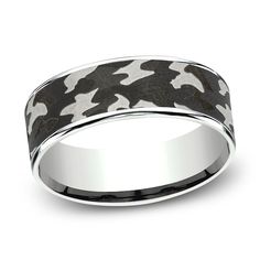 men's wedding band with black and white camouflage inlay