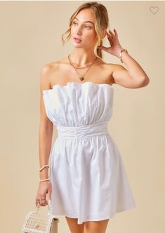 Ruched strapless poplin mini dress. Perfect for spring and graduation! Chic Off Shoulder Dress With Ruched Bodice For Summer, Chic Summer Off Shoulder Dress With Ruched Bodice, Strapless Ruched Dress For Day Out, Ruched Strapless Dress For Day Out, Strapless Mini Dress With Ruched Bodice For Spring, Strapless Spring Mini Dress With Ruched Bodice, Spring Strapless Mini Dress With Ruched Bodice, Day Out Ruched Strapless Sundress, Ruched Strapless Sundress For Day Out