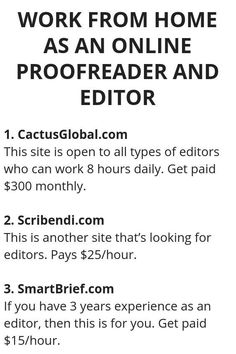 an advertisement for the internet site, work from home as an online proof reader and editor