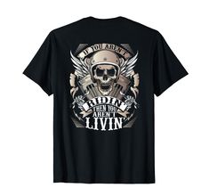 a black t - shirt with an image of a skull wearing a helmet and wings