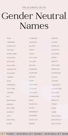 the ultimate list of gender neutral names for men and women, with text overlaiding them