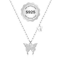 PRICES MAY VARY. 925 Silver Necklace - Women's Butterfly Necklace is made of 925 silver material, durable and long-lasting, free of nickel and lead, low allergenic, and not prone to allergic reactions. Unique Butterfly Shape - The butterfly pendant of this necklace is embedded with cubic zirconia and features a small butterfly on the side, which is very delicate and adds more feminine charm, making it popular among women. Adjustable Length - The exquisite dainty butterfly necklace features an ad Dainty Butterfly Necklace, Cute Choker Necklaces, Double Butterfly, Dainty Butterfly, Unique Butterfly, Mom Friends, Small Butterfly, Silver Necklaces Women, Butterfly Pendant Necklace