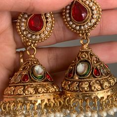 Ruby And Pearl Gold Filled Chandelier Earrings. This Beautiful Set Come With A Extra Set Of Earring Backings That Screw On. 3 Inches Long Ruby And Pearl, Kundan Earrings, Earrings Color, Chandelier Earrings, Gold Filled, Screw, Ruby, Jewelry Earrings, Womens Sizes