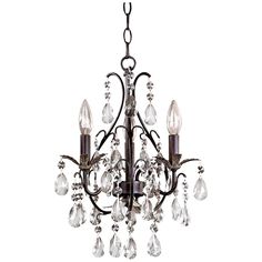 a small chandelier with crystal drops hanging from it's center point, on an isolated white background