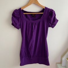 Purple Body Central Y2k Top Puffy Sleeves Band On The Bottom Can Be Worn Cropped Or Long Depending On Where You Put The Band Never Worn Y2k, Elena Gilbert, Bella Swan, Twilight Casual Fitted Puff Sleeve T-shirt, Casual Fitted T-shirt With Puff Sleeves, Casual Purple Scoop Neck Top, Purple Short Sleeve Y2k Top, Purple Short Sleeve Y2k Style Tops, Y2k Purple Short Sleeve Tops, Purple Y2k Short Sleeve Tops, Casual Purple Puff Sleeve Tops, Fitted Basic Purple Top