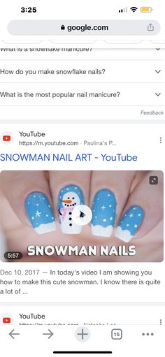 Snowman Nail Art, Snowman Nails, Snowflake Nails, Popular Nails, Youtube Art, Cute Snowman, Nail Manicure, Manicure, Nail Art