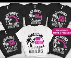 the bride and groom shirts are available in multiple colors, including black, white, pink, and blue