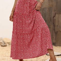 Polka Dot Print High Waist Skirt, Casual Elastic Waist Skirt For Spring & Summer, Women's Clothing Red-S(4) Street Formal, Ruffle Hem Skirt, Harajuku Women, Pleated Skirt Dress, Skirt Casual, Slim Sweater, Elastic Waist Skirt, High Waist Skirt, Spring Skirts