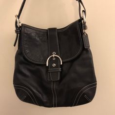 This Purse Is Practically Brand New With Lots Of Pockets! Coach Black Shoulder Bag With Snap Closure, Black Coach Shoulder Bag With Snap Closure, Casual Coach Shoulder Bag With Silver-tone Hardware, Cheetah Cardigan, Spring Tote, Coach Leather Bag, Grey Shoulder Bag, Tan Handbags, Coach Tote Bags