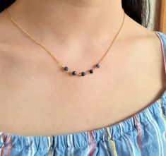 Blue Sapphire Beaded Necklace Delicate Choker Necklace, Delicate Choker, Make Fashion, Blue Sapphire Necklace, Gold Fashion Necklace, Necklace Design, Sapphire Necklace, Natural Sapphire, Sapphire Gemstone