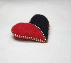 Valentines day heart pin is unique gift for bestie, girlfriend or mother. Hygge gift for loved ones. A lovely soft  felt heart brooch embellished with pieces of metal zipper. Ecofriendly gift.  Red and black heart Zipper felt brooch Pin is nice gift for woman.  The approx dimensions of this brooch are 1.77x1.97 inch (4.5x5 cm) Felted red and black heart pin is light weight and quite firm. You will receive one heart brooch with this order. Lovely way to Support ecofriendly lifestyle and slow fash Heart-shaped Brooches For Valentine's Day Gift, Heart-shaped Brooch For Valentine's Day Gift, Heart-shaped Pins For Valentine's Day Gift, Heart-shaped Valentine's Day Brooch Pin, Heart-shaped Valentine's Day Pins, Red Brooch Pins For Valentine's Day, Valentine's Day Gift Brooch Pins, Red Pins For Valentine's Day Gift, Red Brooch For Anniversary On Valentine's Day