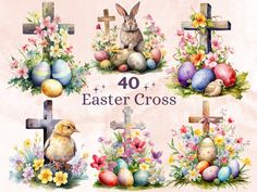 watercolor easter cross clipart set