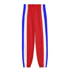 Get ready for your next workout with these Rad Movie Bmx Cru Jones Rad Racing Unisex Adult Long Sport Pants. Designed with a comfortable fit and made from breathable and stretchy polyester jersey fabric, these pants are perfect for a variety of activities, including gym and training, riding, cycling, cross training, CrossFit, running, and jogging. Featuring a stylish striped pattern in red, these pants are perfect for any movie-themed occasion. They are easy to care for and machine washable, making them a convenient addition to your activewear collection. The jogger style and unisex design ensure a comfortable fit for all, while the personalized touch allows you to make them your own. Order now and add these high-performance pants to your workout wardrobe! This product is made to order, so Stretch Color Block Bottoms For Training, Sports Stretch Color Block Bottoms, Athleisure Training Bottoms With Color Block, Athleisure Pants With Elastic Side Panels For Jogging, Jogging Pants With Elastic Side Panels, Sporty Color Block Workout Bottoms, Stretch Sweatpants With Elastic Side Panels, Stretch Red Color Block Bottoms, Sportswear Sweatpants With Elastic Side Panels For Workout