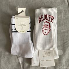 American Eagle Santa Dad Socks Aerie Offline Socks Both Brand New In Packaging Dad Socks, Aerie Offline, Crew Socks, Hosiery, American Eagle, Color White, Socks, Packaging, Women Accessories