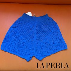 A Stylish Pair Of La Perla Beyond The Beach Knitwear Shorts Authentic Rare, Limited Edition New, With Tags Size: M The Beyond The Beach Shorts Are Crafted In An Openwork Knit For Subtle Mosaic Patterning That Translates A Mid-Rise Silhouette Into Something Brimming With Wanderlust. Beautiful Royal Blue Color 96% Viscose 4% Polyester Chic And Versatile! 12” Rise, 2” Inseam Summer Knit Beach Bottoms, Blue Knit Bottoms For Spring, Spring Blue Knit Bottoms, Knit Beach Shorts For Summer, Knit Shorts For Beach In Summer, Knit Shorts For Summer Vacation, Knit Bottoms For Summer Vacation, Summer Knit Short Bottoms, Knit Shorts For Vacation In Summer