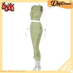 Women's Summer Fashion Solid Color Hollow Out Round Neck Tank Top Slim Skirt Set Green Skirt Set For Spring Party, Green Skirt Set For Summer Party, Fitted Green Skirt Set For Spring, Green Fitted Skirt Set For Summer, Fitted Green Skirt Set For Summer, Slim Skirt, Women's Summer Fashion, Summer Women, Skirt Set