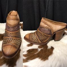 I Love These Shoes/Boots! Great For Flying! Easy On And Off In Security Lines! Cool “Ventilated” Style. Awesome Laced Decorations. Handcrafted Leather Boots. Run True To Size. If Your Foot Runs A Bit Big Go Up A Half Size. Western Leather Mules With Pointed Toe, Western Style Leather Mules With Pointed Toe, Western Closed Toe Mules For Fall, Western Leather Mules For Fall, Western Style Closed Toe Mules For Fall, Brown High Heel Mules For Fall, Brown Almond Toe Mules For Fall, Brown Reinforced Heel Mules For Fall, Brown Western Snip Toe Heels