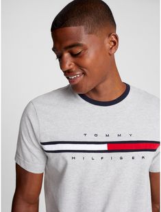 Tommy Hilfiger men's T-shirt. Made from soft-washed cotton, this classic T-shirt features our embroidered flag stripe logo at the chest.  Material: 100% Regenerative Cotton. Tommy Hilfiger Store, Navy Logo, Flag Logo, Kids Styles, Sock Shop, Tommy Hilfiger Man, Tommy Jeans, Free Kids, Embroidery Logo