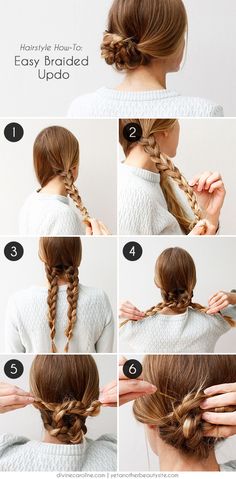 An Easy Braided Hairstyle for Any Occasion | Divine Caroline Easy Braided Updo, Easy Work Hairstyles, Long Hair Tutorial, Medium Long Hair, Penteado Cabelo Curto, Easy Braids, Braided Hairstyles Tutorials, Braided Hairstyles Easy