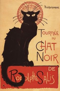 a black cat sitting on top of a red sign with the words tournee du chat noir