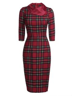 Style Vert, Retro Stage, Plaid Bodycon Dress, Vestidos Retro, Romper Swimsuit, Red Bodycon Dress, Standard Dress, Dress Retro, 1960's Dress