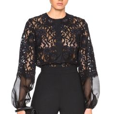 Stunning Sheer Black Lace Blouson Sleeve Sue Blouse By Alexis. Size L. Lace With Silk Trim. Hidden Button Closure. Brand New With Tags And No Flaws. Gorgeous For Evening Or Cocktail. Sheer Button-up Tops For Night Out, Black Office Top With Sheer Sleeves, Elegant Sheer Top For Date Night, Black Sheer Sleeves Button-up Blouse, Sheer Button-up Blouse For Party, Black Button-up Blouse With Sheer Sleeves, Elegant Sheer Tops For Workwear, Elegant Office Top With Sheer Sleeves, Long Sleeve Lace Blouse For Work