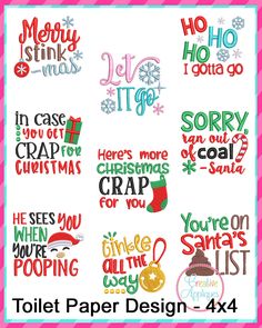 the christmas sayings are in different styles and sizes, including santa's helper