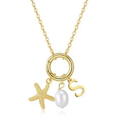 PRICES MAY VARY. 𝐏𝐄𝐑𝐒𝐎𝐍𝐀𝐋𝐈𝐙𝐄𝐃 𝐍𝐄𝐂𝐊𝐋𝐀𝐂𝐄 𝐃𝐄𝐒𝐈𝐆𝐍: This stylish pendant necklace consists of a natural freshwater pearl, a gold starfish pendant and an initial necklace.The unique beach and ocean style makes it a wonderful summer gift! 𝐎𝐂𝐂𝐀𝐒𝐈𝐎𝐍: The ring clasp can be opened manually, you can add or subtract charms according to your preference. Our charm necklaces can be worn alone or are perfect for layering with other necklaces! 𝐌𝐀𝐓𝐄𝐑𝐈𝐀: Our 14K gold plated Ocean Style, Summer Beach Jewelry, Gold Letter Necklace, Starfish Pendant, Unique Beach, Jewel Necklace, Gold Charm Necklace, Necklace Design, Charm Necklaces