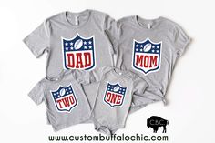 Fumble through the first birthday celebrations with these fun Football Family Shirts! Kick-start your little one's special day with an outfit that will make your family blitz the competition. Score major cuteness points with these snazzy shirts, the perfect addition to your touchdown celebration! 100% combed ringspun cotton fine jersey Want to personalize the back ? Here's the link to add it on https://www.custombuffalochic.com/products/name-on-the-back-upgrade ORDER INSTRUCTIONS: Add each shirt Birthday Football, Football Family, Toddler Size Chart, Birthday Celebrations, Toddler Sizes, Age 3, Family Shirts, Football Shirts, First Birthday