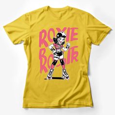 Roxie Bold Roller Derby Graphic T-Shirt, Women's Skate Wear, Pink and Black Tee Female T-Shirt Custom graphic T-Shirt.Customize your color Pop Culture Graphic Crew Neck Tops, Yellow Top With Funny Print For Streetwear, Yellow Graphic Design Short Sleeve T-shirt, Yellow Graphic Design T-shirt, Yellow Graphic T-shirt With Crew Neck, Pop Culture Screen Print Short Sleeve Tops, Yellow Short Sleeve Pop Culture T-shirt, Yellow Short Sleeve T-shirt Pop Culture, Pop Culture Yellow Short Sleeve T-shirt