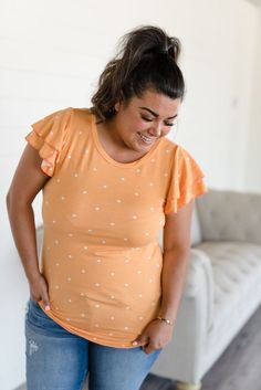 Double Ruffle Top - Tangerine Dot #tops #tshirt #fashion #ad #plussize Ruffle Top, Dot Tops