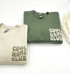 Embroidered Cool Moms-Dads Club Sweatshirt, Mama Sweater, Mother's Day Gift-present, Mom-Dad Shirt, Special Parent shirt, Baby Announcement The products in the picture are made with military green thread color on a sand sweatshirt and  with sand color thread on a military green sweatshirt. 💕WELCOME TO Love Stitches Co If you are looking for soft, comfy, first-rate sweatshirts, you're in the right place! Here at Love Stitches Co, we love what we do and strive to make your shopping experience jus New Mom Sweatshirt, Gifts From Baby To Dad Christmas, Cool Dads Club, Mama Graphic Tees, Mom And Dad Sweatshirts, Gifts From Baby To Dad, Mom And Dad Shirts, Cool Parents, Baby Shower Gift For Mom