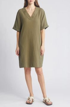 Caslon® Cotton Gauze Shift Dress | Nordstrom Torso Dress, Sunny Season, Elbow Length Sleeve, Dress Cuts, Nordstrom Dresses, Shift Dress, Slip On, Nordstrom, Size Medium