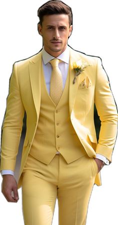 a man in a yellow suit and tie