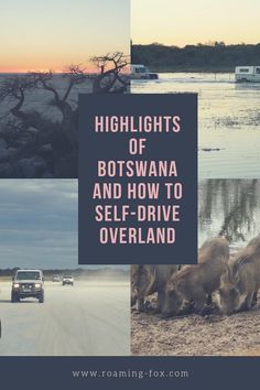 there are many different pictures with the words highlights of botswana and how to self - drive overland