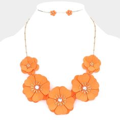 Necklace Size : 21" + 3" L Decor Size : 2" L Earring Size : 0.4" L Necklace Size, Necklace Sizes, Link Necklace, Lowest Price, Jewelry Sets, On Sale, Jewelry Earrings, Size 2, Orange