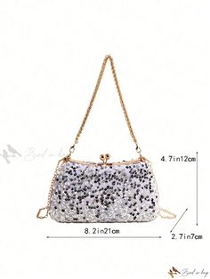 Bird in Bag - Exquisite Silver Sequin Evening Bag for Women: Rhinestone Inlaid, Elegant Clutch Handbag, Perfect for Parties Party Shoulder Bag With Sequins, Sequin Shoulder Bag For Party, Sequined Party Pouch Bag, Party Sequined Pouch Bag, Sequin Pouch Bag For Parties, Sequined Pouch Bag For Parties, Sequined Pouch Bag, Embellished Shoulder Bag For Party, Glamorous Sequin Clutch Bag