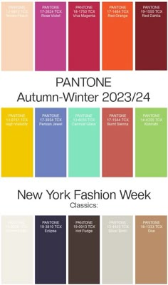 pantone autumn - winter 2012 / 2014 new york fashion week color chart with the names