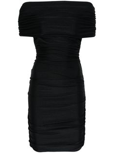 black stretch-jersey pleat detailing off-shoulder cowl neck ruched bodice straight hem thigh-length Fitted Off Shoulder Mini Dress With Ruched Bodice, Evening Mini Dress With Ruched Detail And Straight Neckline, Chic Off-shoulder Ruched Mini Dress, Off-shoulder Mini Dress With Ruched Bodice, Off-shoulder Mini Dress With Ruched Bodice For Evening, Elastane Midi Dress With Ruched Bodice For Night Out, Evening Off-shoulder Mini Dress With Ruched Bodice, Chic Ruched Off-shoulder Bodycon Dress, Elegant Off Shoulder Mini Dress With Ruched Bodice