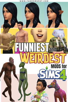 an image of some cartoon characters that are in the same pose as each other and text reads funniest and weirdest mods for the sims 4