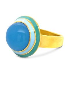 Blue Enamel Polished Round Ring, Blue Enamel Ring With Polished Finish, Blue Polished Enamel Ring, Blue Enamel Gemstone Ring, Elegant Blue Cabochon Dome Ring, Blue Domed Gemstone Ring, Blue Domed Jewelry With Polished Finish, Blue Cabochon Dome Ring, Blue Chalcedony Cabochon Rings