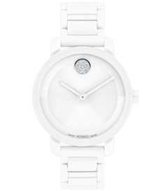 From Movado Bold&#x2C; this women's watch features:White ceramic bracelet34mm ceramic caseWhite dialQuartz analog movementPush button deployment closureWater resistance: 3 ATMSwiss madeImported. Accessories Watches Women, Movado Bold, Women's Watch, White Dial, Dillard's, Luxury Watch, Watch Design, Minimalist Fashion, Innovation Design