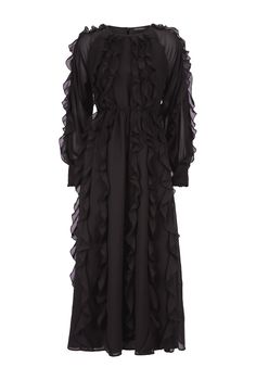 This James Lakeland ruffle chiffon maxi dress is cut to a fit and flare shape, featuring a unique ruffle detail top to bottom of the dress. It is finished with a full ruffled sleeve and a deep buttoned cuff with a frill edge. With a full ruffled skirt, this dress is perfectly feminine for the party season ahead.Unique ruffle detail top to bottom of the dressFull ruffle skirtScoop neck detailBelt used for styling purposes - not included with the dress Machine wash 40oC100% Polyester Classy Clothing, Laundry List, Frills And Ruffles, Church Outfit, Apostolic Fashion, Ruffled Skirt, Frill Dress, Girl Fits, Chiffon Ruffle