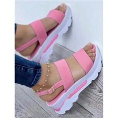 -Item Id 31855998 -Color: Pink -Toe: Open Toe -Pattern Type: Letter, Plain -Details: Buckle -Strap Type: Ankle Strap -Heels: Wedges -Heel Height: Low Heel -Upper Material: Suedette -Lining Material: Pu Leather -Insole Material: Polyester -Outsole Material: Rubber **Open To Offers!!!** **Bundle To Save More** **30% Off Bundles Of 2 Or More Items!!** ***Orders Go Out Within 5-10 Business Days!! Thank You For Your Patience!! Multiple Sizes And Colors Available In Most Styles Don't See Your Size Or Large Size Womens Shoes, Platform Wedges Shoes, Womens Sandals Summer, Wedges Style, Womens Sandals Wedges, Leather Platform Sandals, Womens Summer Shoes, Estilo Punk, Platform Sandals Heels