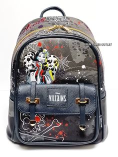 Disney Villains Cruella De Vil Purse Backpack 11″ Faux Leather Lady Travel Bag Disney Favorites Animation Characters Print Great Quality Faux Leather Backpack With  Inner Pocket And Adjustable Straps To Fit All Ages Backpack Measures 11" Height 9 8.5" Width And 5.5" Depth New With Original Tags 100% Authentic And Licensed Great For A Gift Disney Stitch Mini Backpack  Measures – 11″H x 8.5″W x 5.5″D : Front Pocket Measures – 6 1/2″W x 5″H x 1″D Faux Leather with Satin Nylon Lining: Metal Hardware Disney Style Bags With Zipper For Back To School, Disney Back To School Bags With Zipper Closure, Back To School Disney Bags With Zipper, Disney Style Backpack With Zipper Closure, Disney Leather Backpack For Disney Trips, Disney Leather School Bags, Disney Leather Backpack For School, Disney Leather School Backpack, Disney Leather Backpack